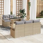 Ensemble de canapé de jardin de 6 pièces avec coussins beige en poly rattan