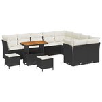 Ensemble de canapés de jardin de 12 pièces avec coussins en rotin poly noir acacia