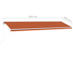 vidaXL Auvent manuel rétractable avec LED 600x300 cm Orange et marron
