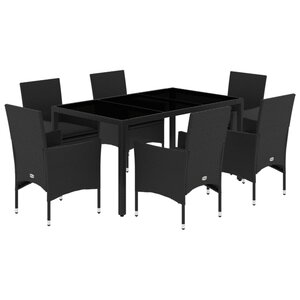 vidaXL Ensemble à manger de jardin et coussins 7 Pièces noir rotin acacia