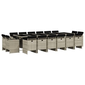 vidaXL Ensemble à manger de jardin et coussins 17 Pièces gris clair rotin