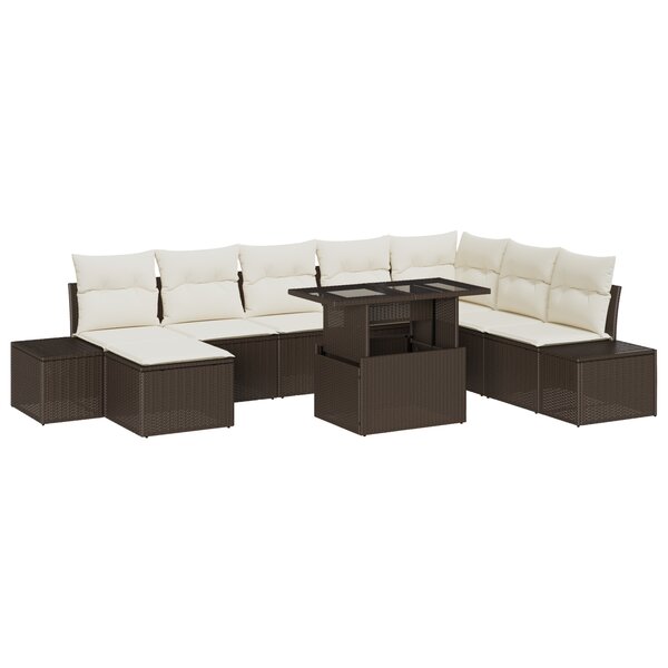 vidaXL Ensemble de canapé de jardin de 9 pièces avec coussins en polyrotin marron