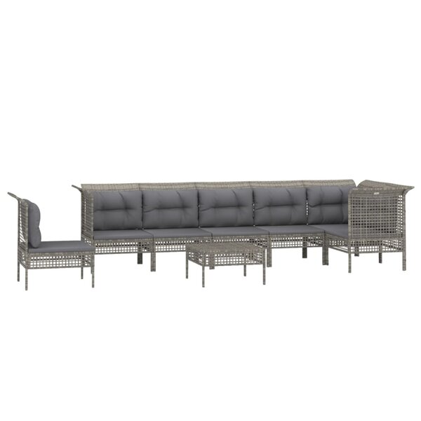 Salon de jardin meuble d'extérieur ensemble de mobilier 8 pièces avec coussins gris résine tressée 02_0017630