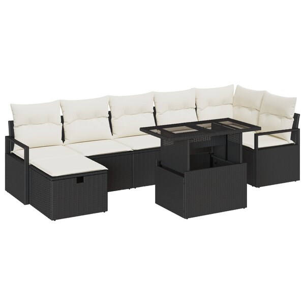 Ensemble de Canapé de Jardin de 8 Pièces avec Coussins Noir Rattan Poly