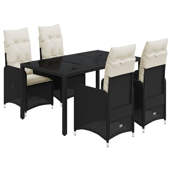 vidaXL Ensemble de bistro de jardin 5 Pièces coussins noir poly rotin