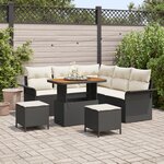 Ensemble de canapé de jardin 8 pièces avec coussins noir poly rattan acacia