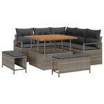 Ensemble de canapé de jardin de 8 pièces avec coussins en rotin poly gris acacia