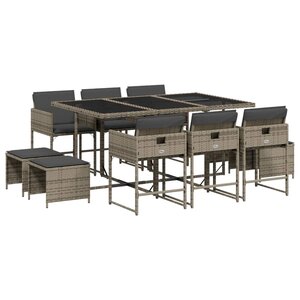 vidaXL Ensemble à manger de jardin 11Pièces avec coussins gris poly rotin