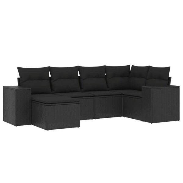 vidaXL Salon de jardin 6 Pièces avec coussins noir résine tressée
