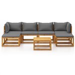 Salon de jardin meuble d'extérieur ensemble de mobilier 7 pièces avec coussin bois d'acacia solide 02_0017056