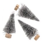 Lot de 3 sapins de Noël en bois gris 7 cm