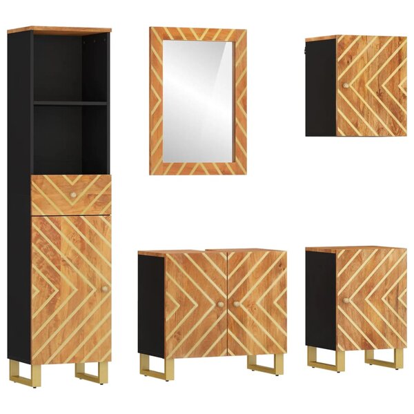 vidaXL Ensemble d'armoires de bain 5 Pièces marron noir bois de manguier