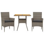 vidaXL Ensemble à manger de jardin et coussins 3 Pièces gris rotin acacia