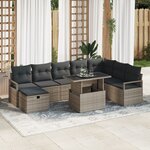 Ensemble de Canapé de Jardin 9 pièces vidaXL avec coussins en Rattan Poly Gris