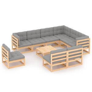 vidaXL Salon de jardin 10 Pièces avec coussins Bois de pin massif