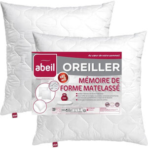 2 oreillers à mémoire de forme matelassés 60 x 60 cm - Blanc