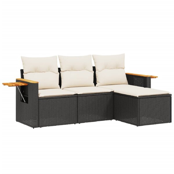vidaXL Salon de jardin 4 Pièces avec coussins noir résine tressée