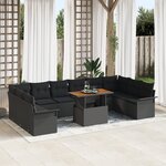 Ensemble de Canapé de Jardin de 11 Pièces avec Coussins en Poly Rattan Noir