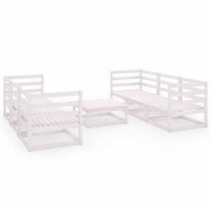 Salon de jardin meuble d'extérieur ensemble de mobilier 7 pièces blanc bois de pin massif 02_0017353