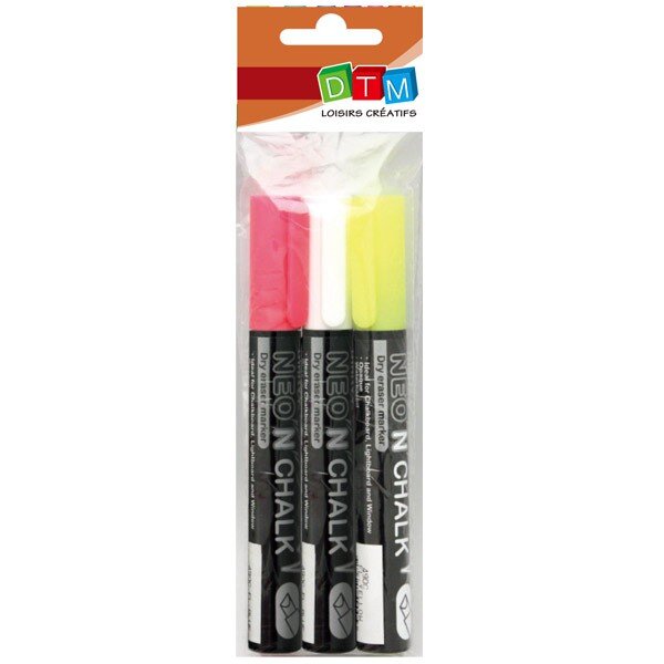 Lot 3 Marqueurs Craie 6mm Blanc-Jaune-Rose