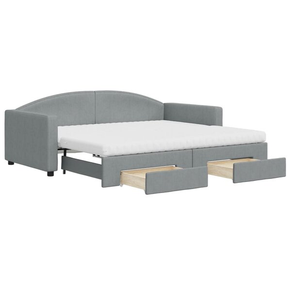vidaXL Lit de jour avec gigogne et tiroirs gris clair 90x190 cm tissu