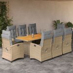 vidaXL Ensemble à manger de jardin et coussins 9 Pièces mélange beige
