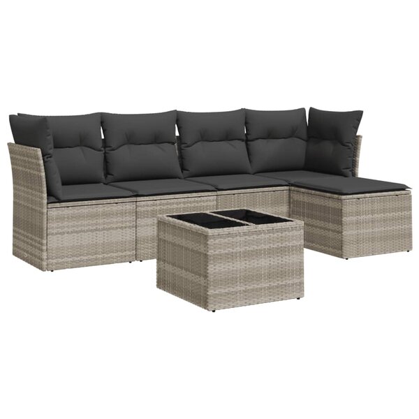 vidaXL Salon de jardin 6 Pièces avec coussins gris clair résine tressée