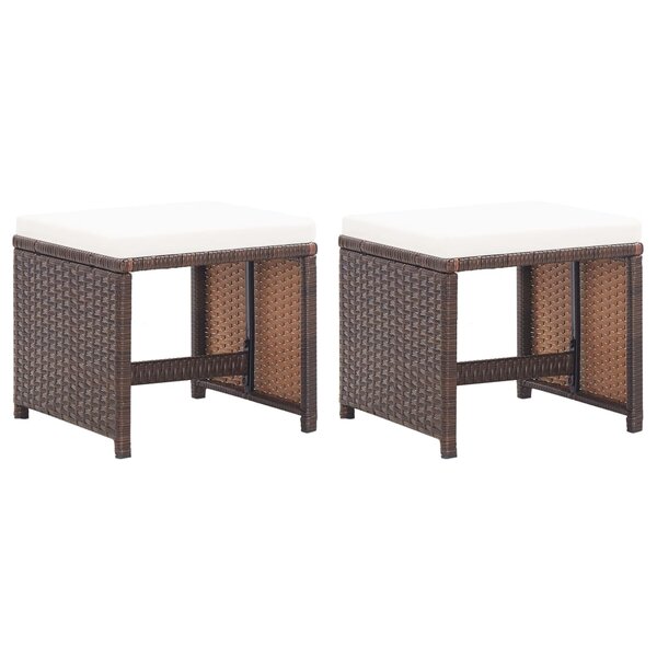 vidaXL Tabourets de jardin lot de 2 et coussins Résine tressée Marron