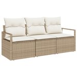 Ensemble de 3 pièces de canapé de jardin avec coussins Beige Poly Rattan
