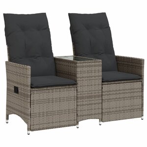 vidaXL Canapé de jardin inclinable 2 places avec table gris poly rotin