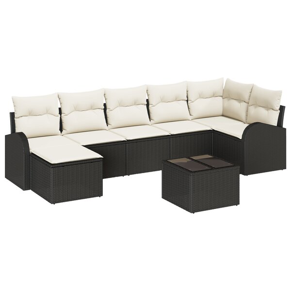 vidaXL Ensemble de Canapé de Jardin de 7 Pièces avec Coussins Marron Rattan Poly