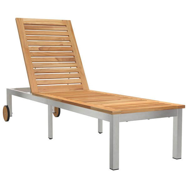 vidaXL Chaise longue avec roues 207x58x35 cm en bois massif acacia et acier inoxydable