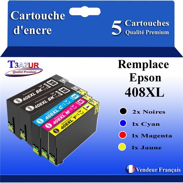 T3AZUR - 5x Cartouches compatibles avec Epson WorkForce Pro WF-C4810DTWF  408  408L  408XL