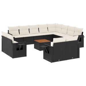 vidaXL Salon de jardin avec coussins 13 Pièces noir résine tressée