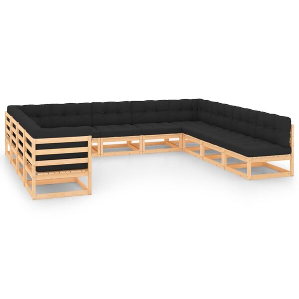 Salon de jardin meuble d'extérieur ensemble de mobilier 11 pièces avec coussins anthracite pin massif 02_0015289