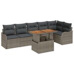 vidaXL Ensemble de Canapés de Jardin 7 Pièces avec Coussins Gris Poly Rattan Acacia