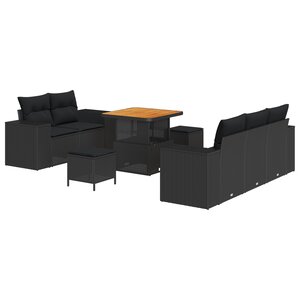 vidaXL Set de Canapé de Jardin de 8 Pièces avec Coussins Noir Poly Rattan Acacia