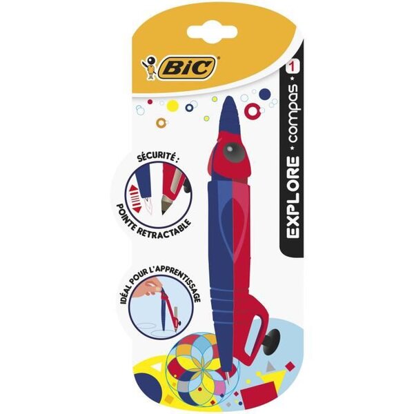 BIC Explore Compas avec Mini Crayon a Papier et Bague Réglable  - Blister de 1