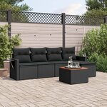 vidaXL Salon de jardin 6 Pièces avec coussins noir résine tressée