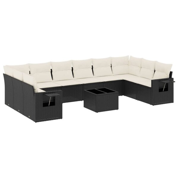 vidaXL Salon de jardin 11 Pièces avec coussins noir résine tressée