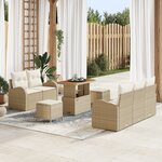Ensemble de Canapés de Jardin 8 Pièces avec Coussins Beige Poly Rattan Acacia