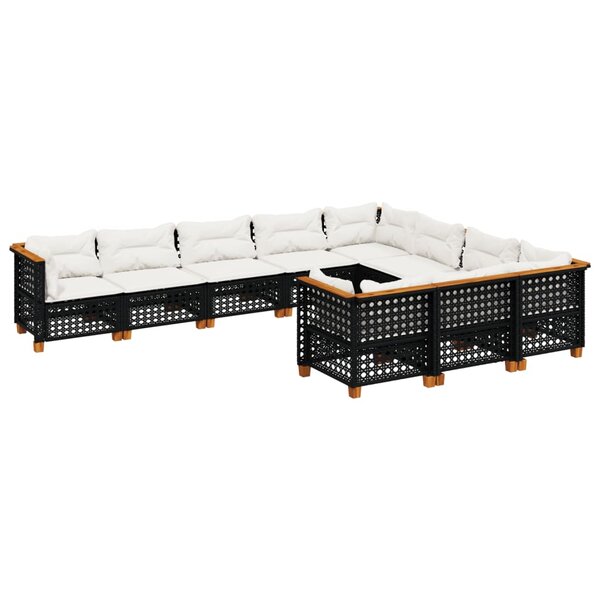 vidaXL Salon de jardin 10 Pièces avec coussins noir résine tressée