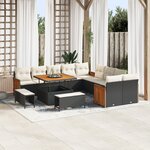 Ensemble de sofa de jardin 13 pièces avec coussins noir poly rotin acacia