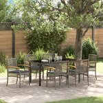 vidaXL Ensemble de salle à manger de jardin de 7 pièces avec coussins en gris poly rattan