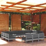 vidaXL Salon de jardin 13 Pièces avec coussins Gris Bois de pin solide