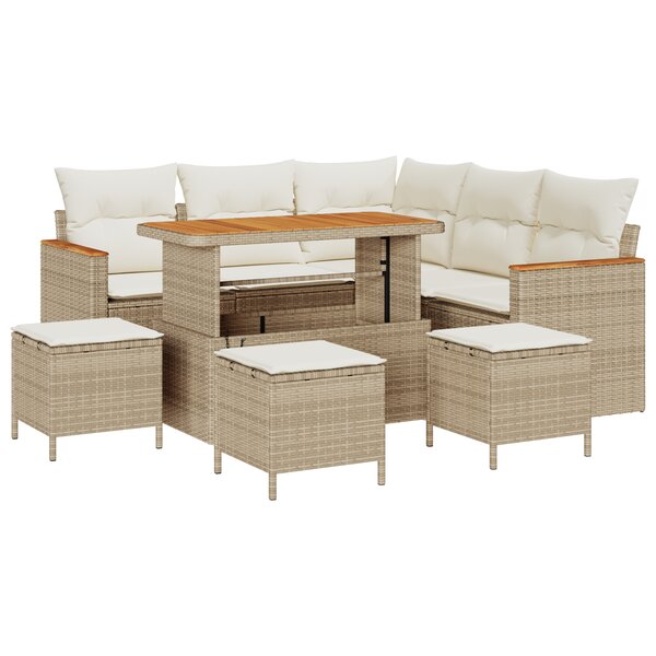 Ensemble de canapé de jardin vidaXL 9 pièces avec coussins Beige Poly Rotin Acacia