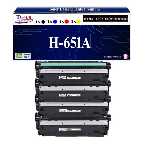 T3AZUR - 4x Toners compatibles avec CE340A  CE341A   CE342A   CE343A  651A  compatible avec HP