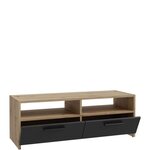 Meuble TV chêne et Noir - 2 Abattants + 2 niches - 95 x 36 x 34 5 cm