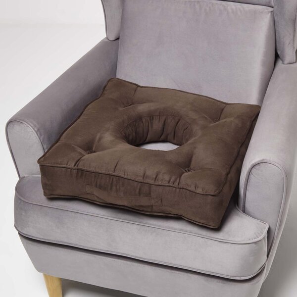 Coussin bouée rehausseur en suédine Marron  50 x 50 x 10 cm - HOMESCAPES
