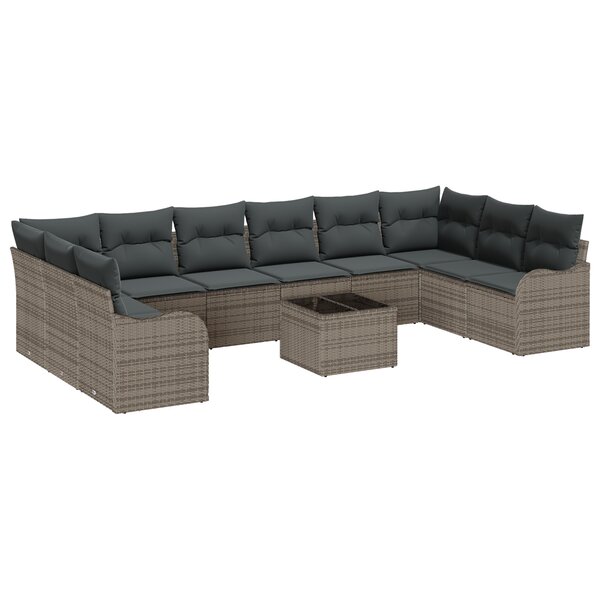 Ensemble de Canapés de Jardin 10 Pièces avec Coussins en Rattan Poly Noir